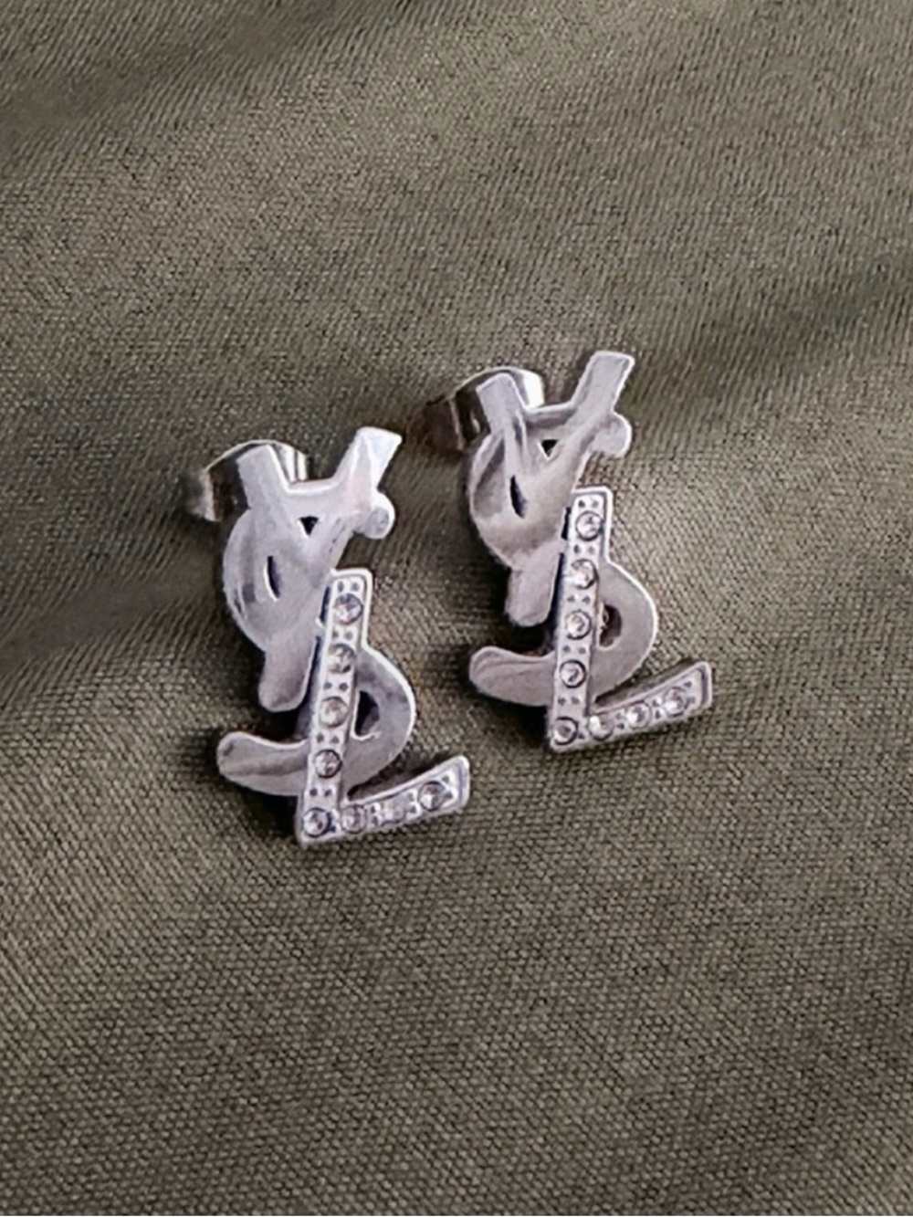 Silver-tone Monogram Stud Earrings